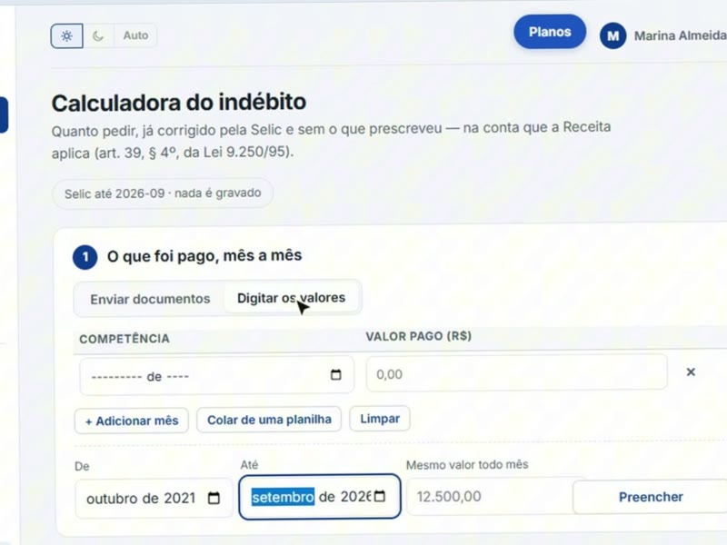 Calculadora do valor a recuperar