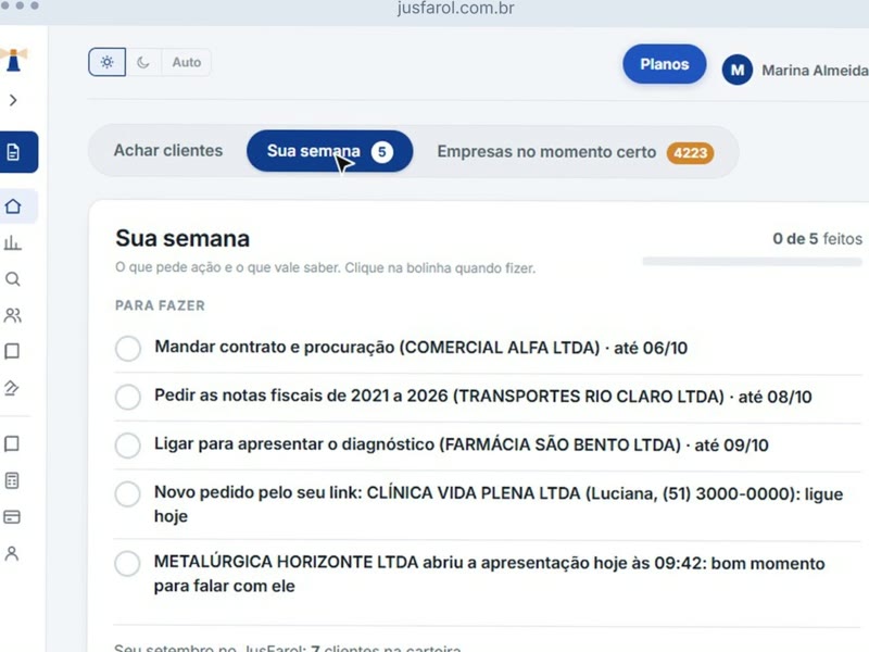 Sua semana e a Gestão do escritório